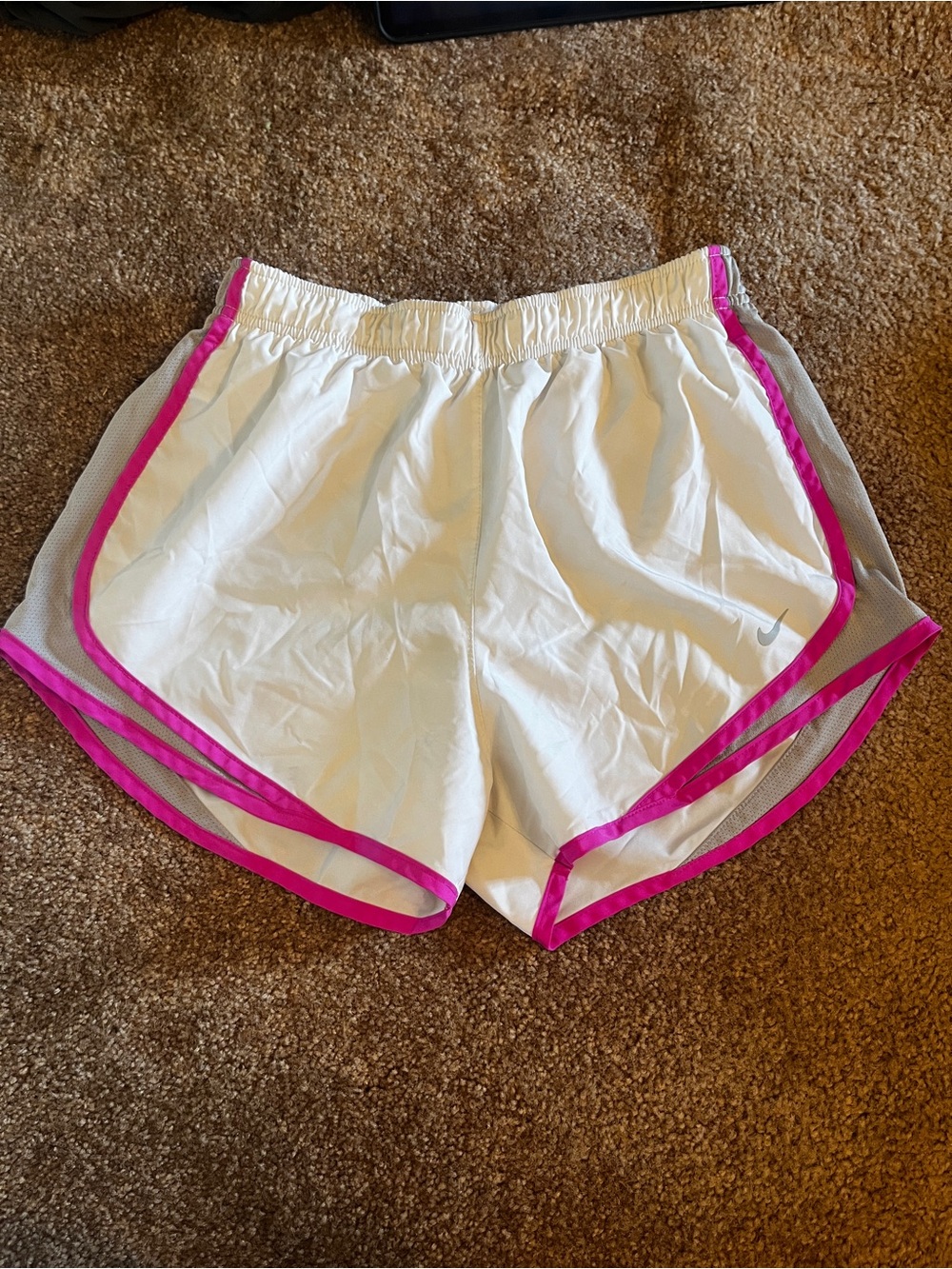 Nike White Women’s Athletic Shorts with Pink Trim